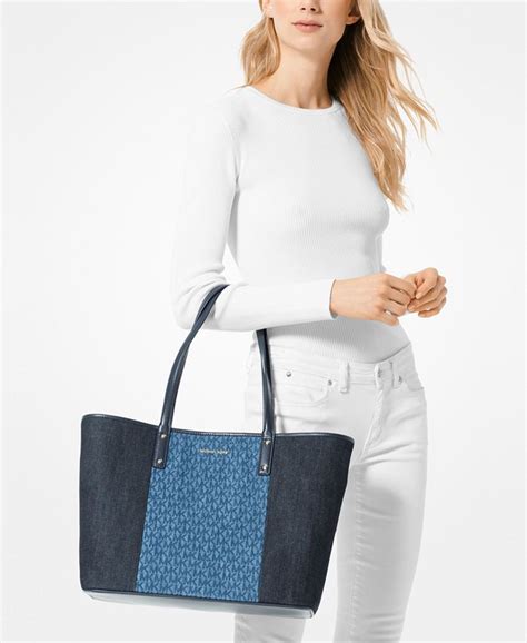 michael kors carter denim tote|Michael Kors Carter Denim Open Tote, Created for Macy's .